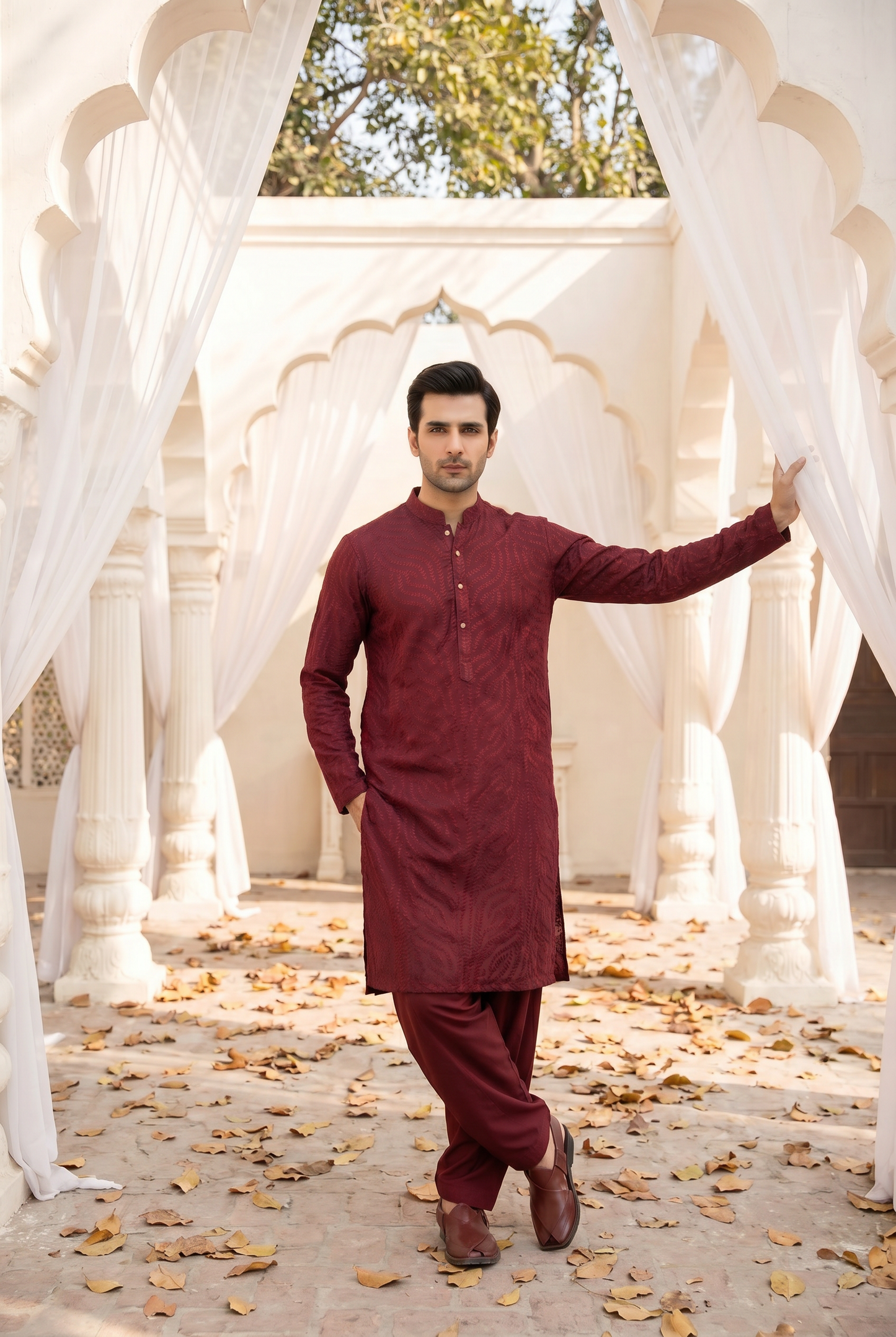 Rangrez – Premium Red Cotton Silk Embroidered Wedding Kurta