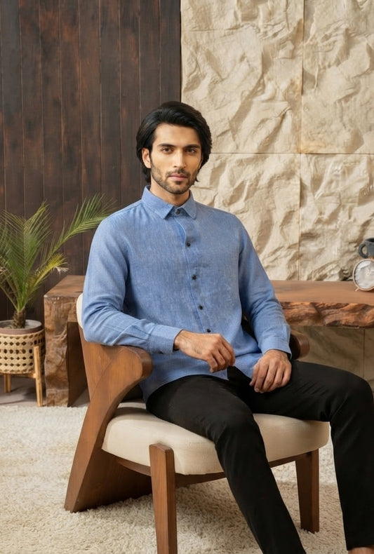Irish Linen – Sky Blue Snap-Button Shirt