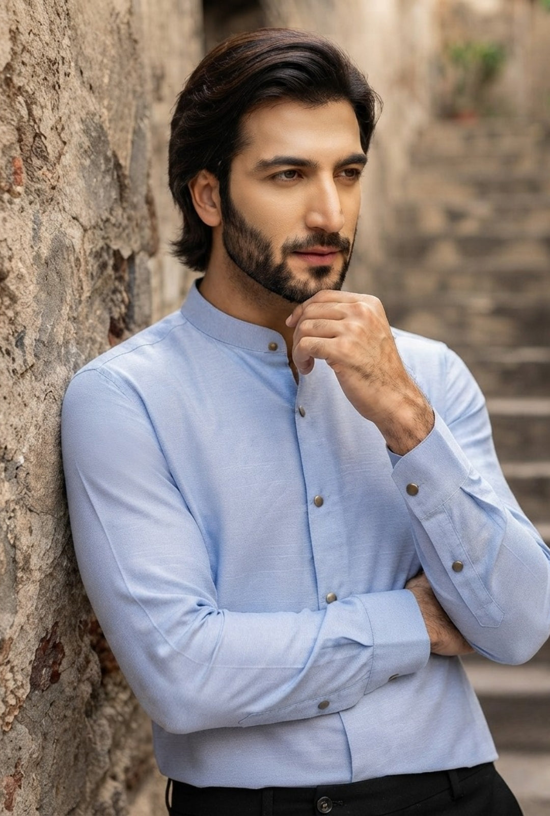 Irish Linen – Sky Blue Snap-Button Shirt