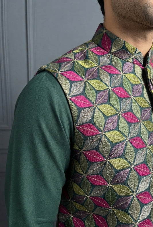 Rangrez – Premium Multi-Colored Geometric Embroidered Waistcoat
