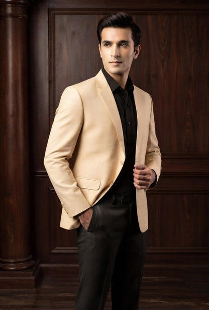 Beige Textured Classic Blazer