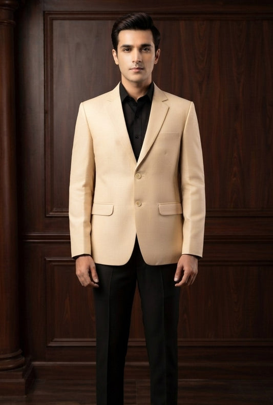 Beige Textured Classic Blazer