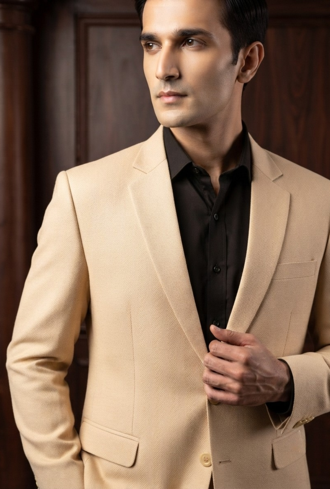 Beige Textured Classic Blazer
