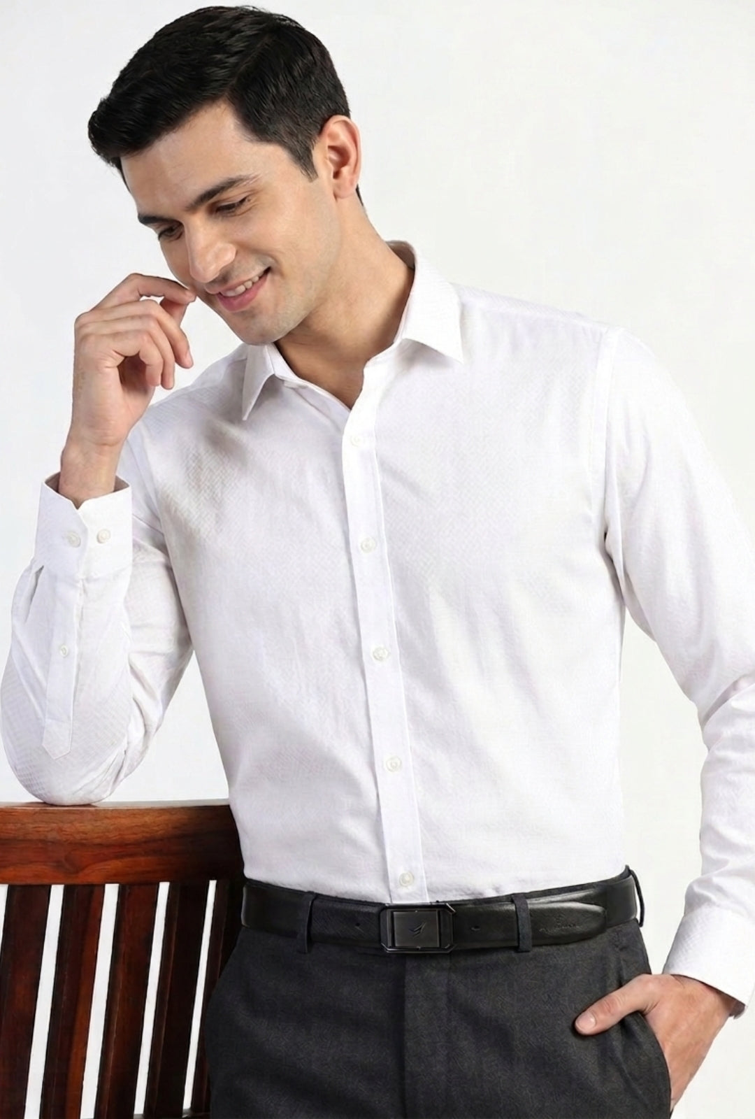 Cotton White Dobby – Checkers Shirt