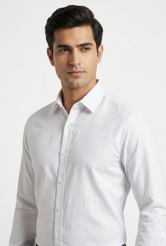 Cotton White Dobby – Checkers Shirt