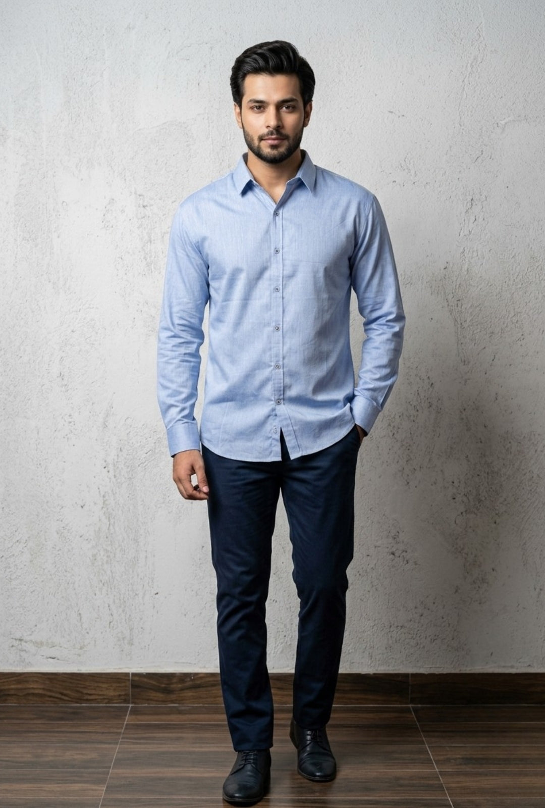 Cotton Linen Dobby – Light Denim Blue shirt