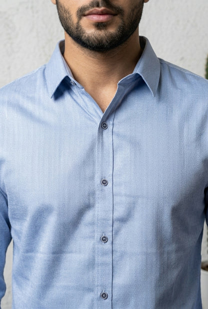 Cotton Linen Dobby – Light Denim Blue shirt