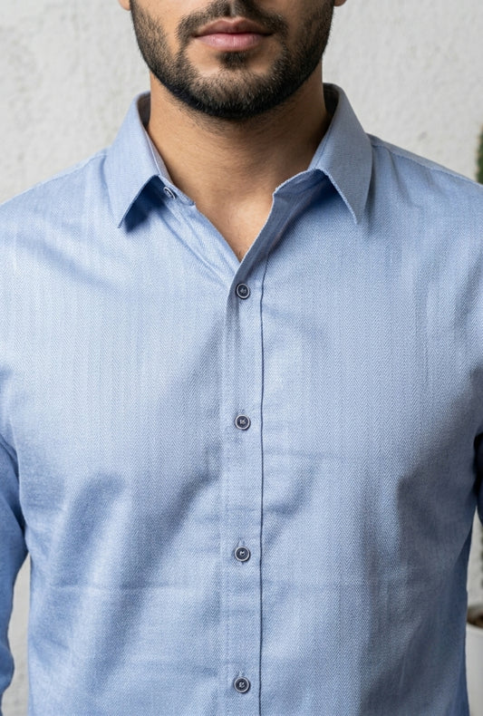 Cotton Linen Dobby – Light Denim Blue shirt