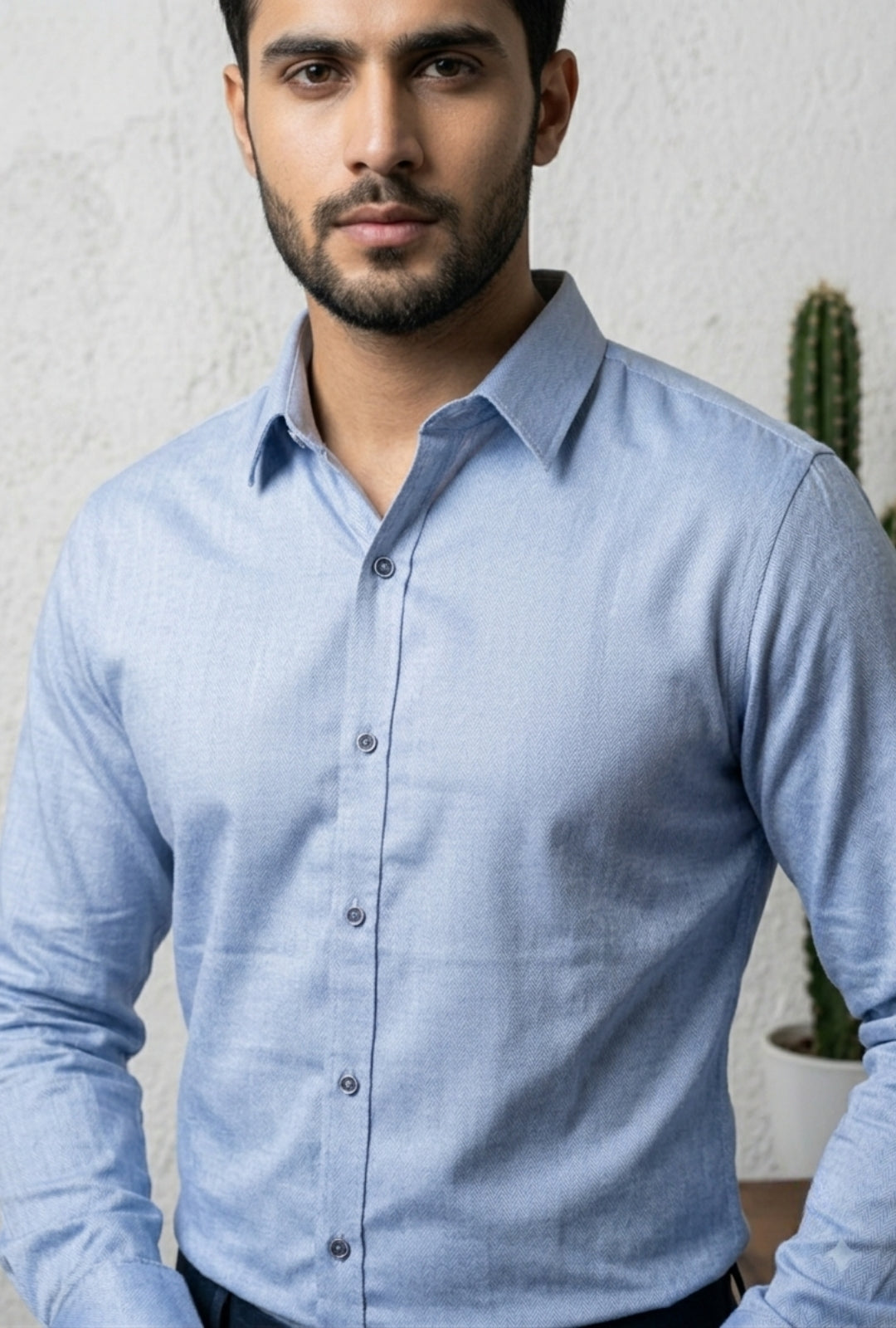 Cotton Linen Dobby – Light Denim Blue shirt