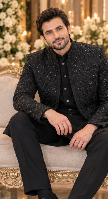 Tajwar - Premium Cotton Silk Paneled Sherwani