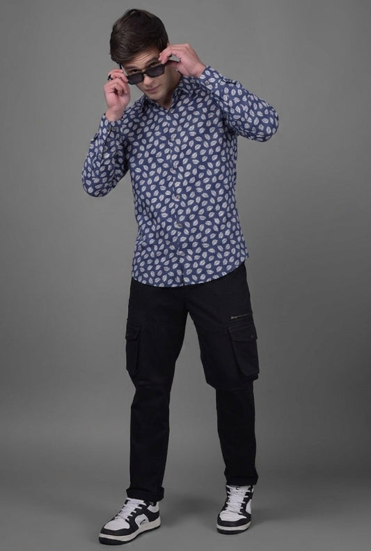 Cotton – Dark Blue & White Shirt