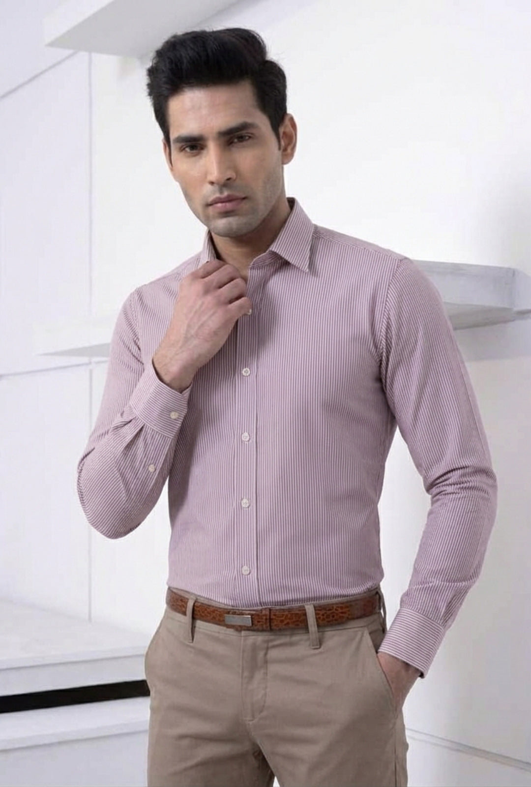 Purple & White – Cotton Herringbone Shirt