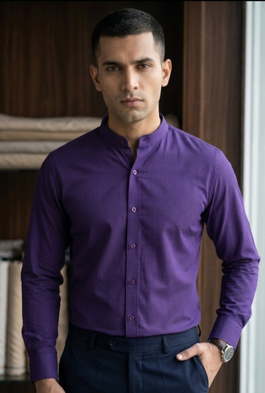 Cotton Linen-Royal Amethyst Mandarian Shirt