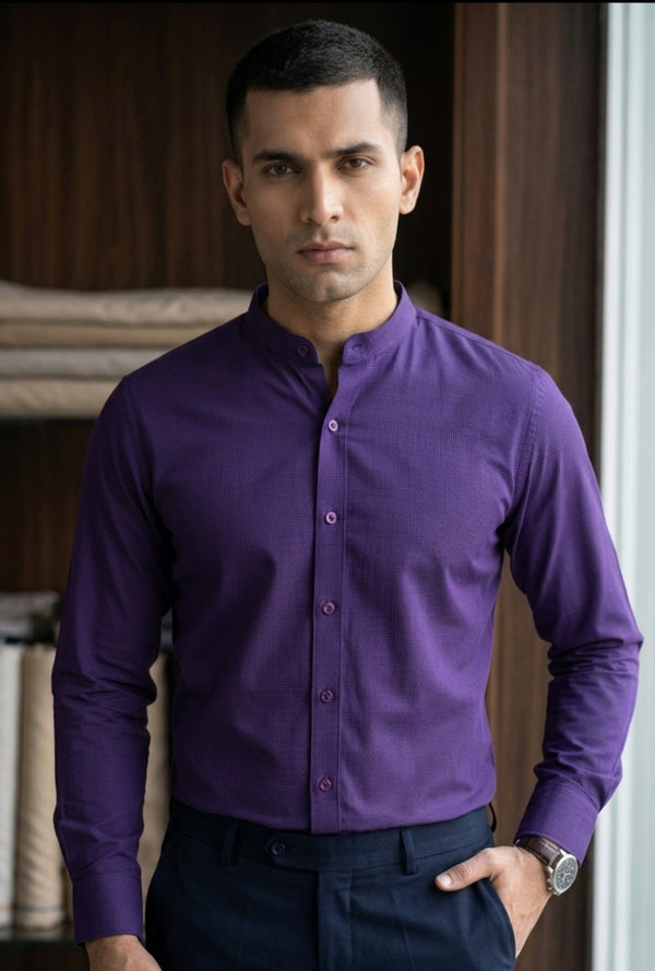Cotton Linen-Royal Amethyst Mandarian Shirt