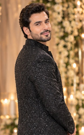 Tajwar - Premium Cotton Silk Paneled Sherwani