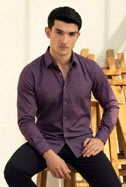 Cotton Mix – Burgundy & Blue Print Shirt