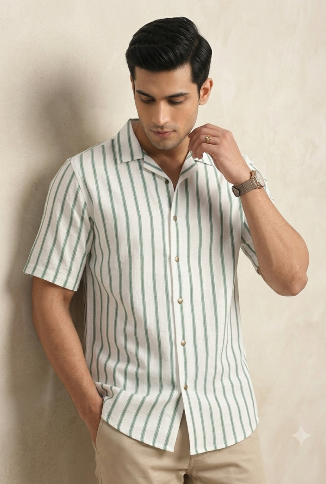 Irish Linen – Striped Sage Shirt