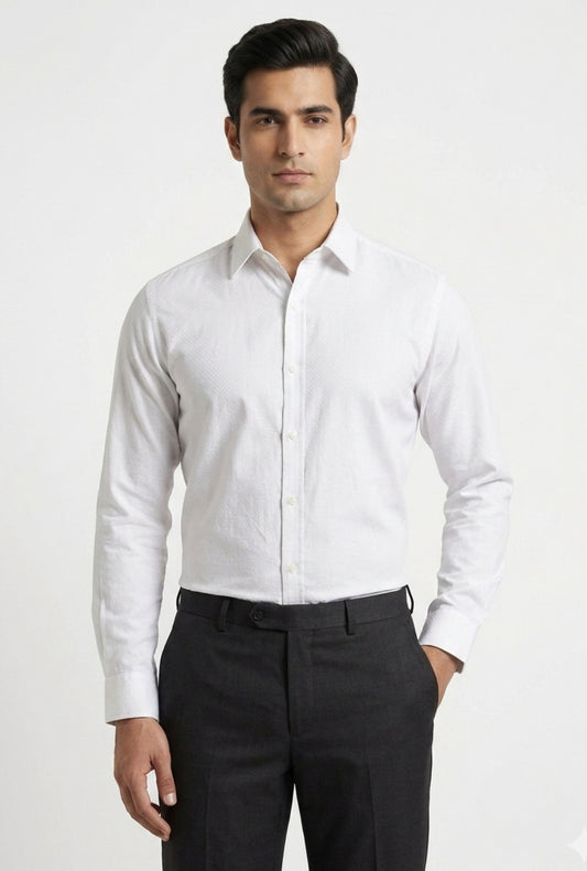Cotton White Dobby – Checkers Shirt