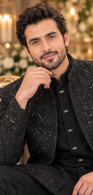 Tajwar - Premium Cotton Silk Paneled Sherwani