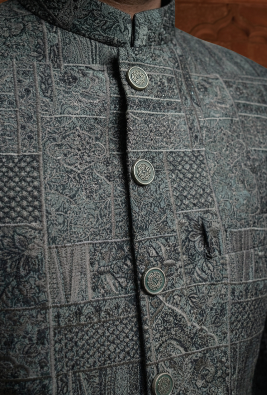 Mehraab – Premium Jacquard Polyester & Zari Mehraab Floral Printed Sherwani