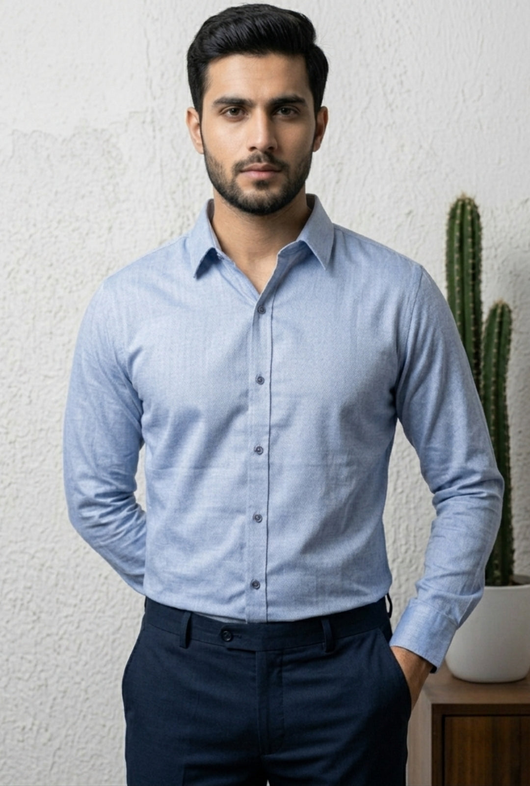 Cotton Linen Dobby – Light Denim Blue shirt