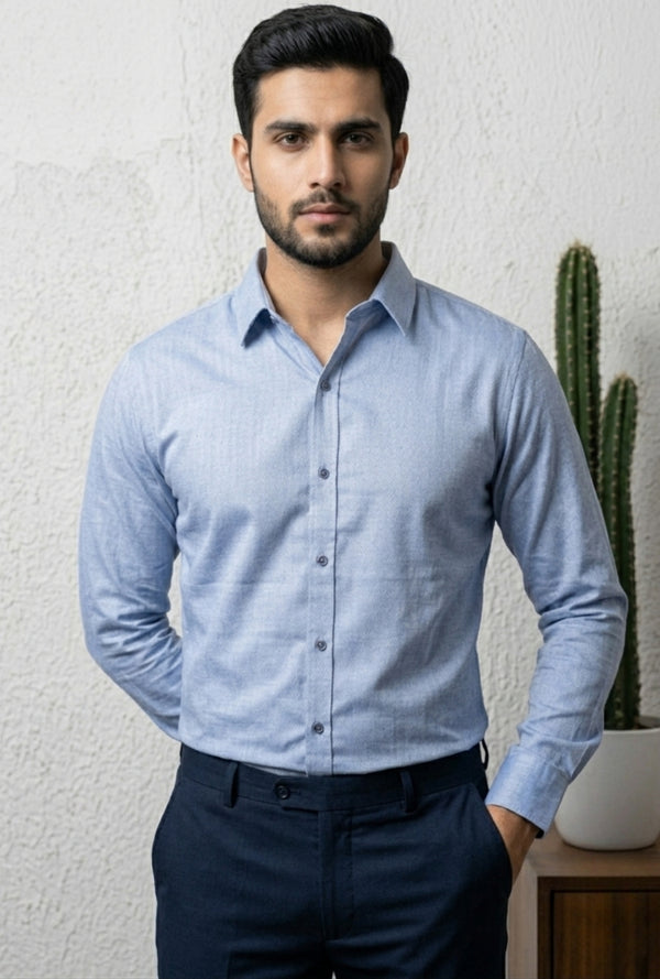 Cotton Linen Dobby – Light Denim Blue shirt