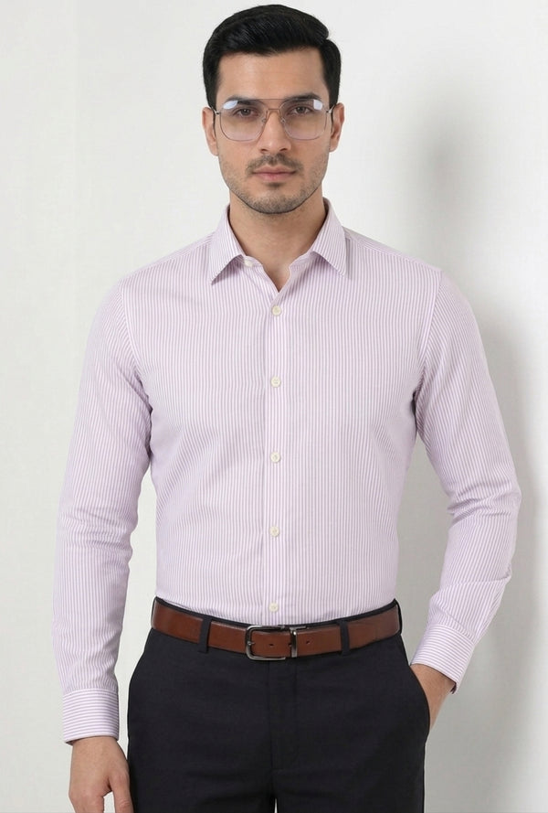 Purple & White – Cotton Herringbone Shirt