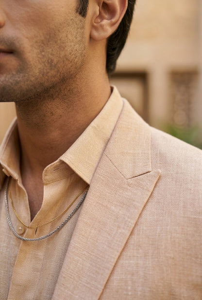 Peach Beige Textured Classic Blazer