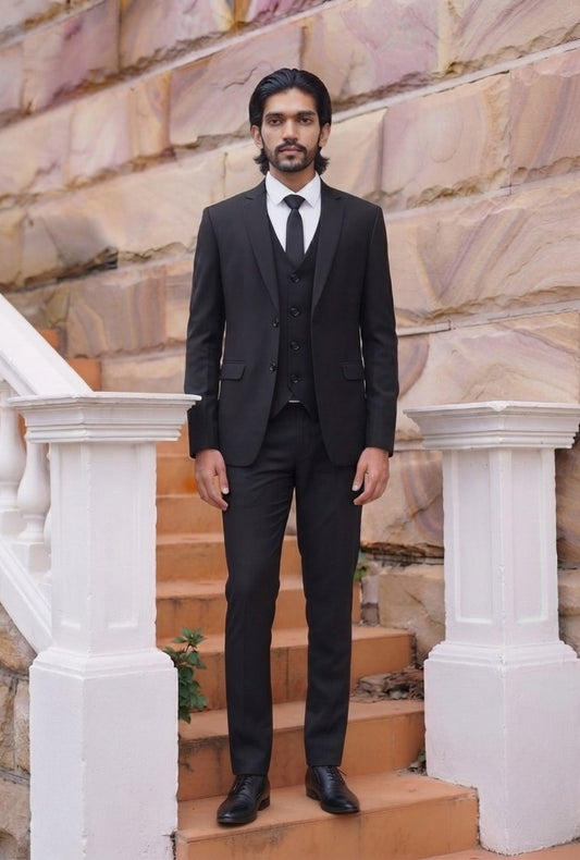 Black Fine Tropical Suiting 3 Piece Suit