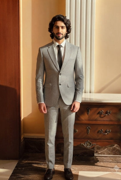 Textured Grey Natural Blend 2-Piece Suit