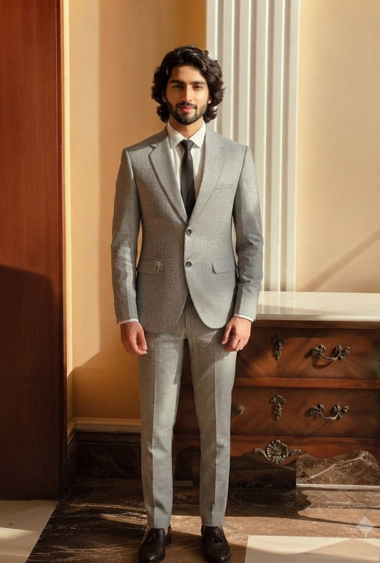 Textured Grey Natural Blend 2-Piece Suit