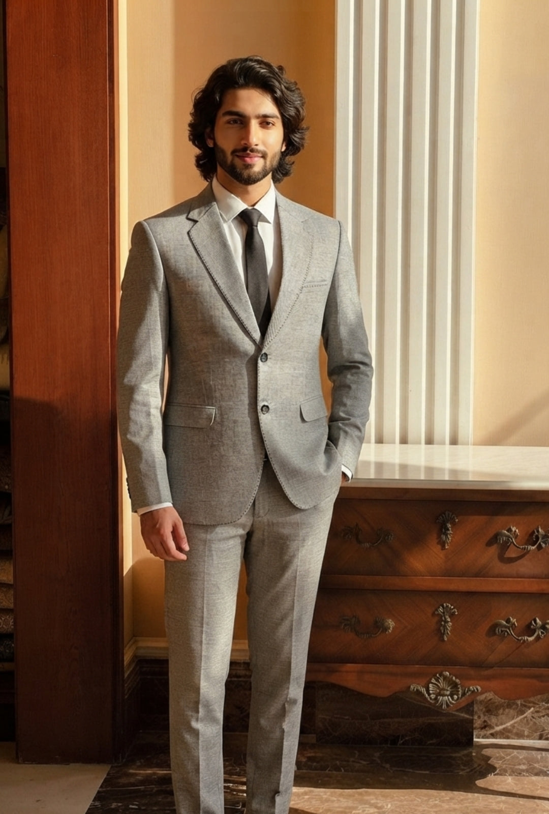 Textured Grey Natural Blend 2-Piece Suit