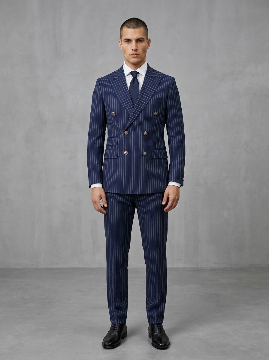 Navy Pinstripe 2-Piece Suit – Cotton Wool Finish