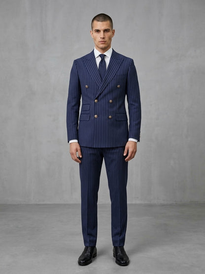 Navy Pinstripe 2-Piece Suit – Cotton Wool Finish