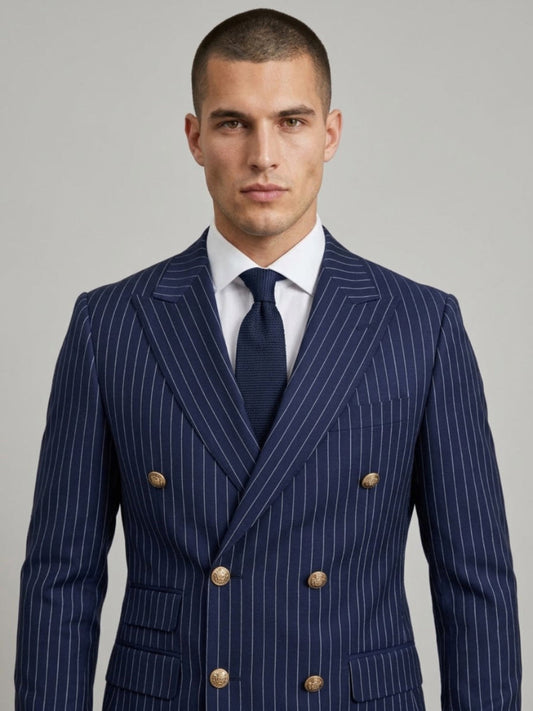 Navy Pinstripe 2-Piece Suit – Cotton Wool Finish