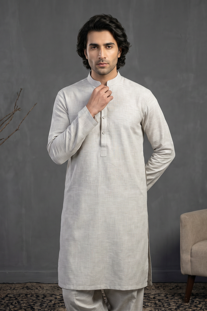 Rustam – Premium Ash Grey Slub Cotton Kurta