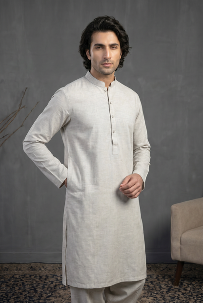 Rustam – Premium Ash Grey Slub Cotton Kurta