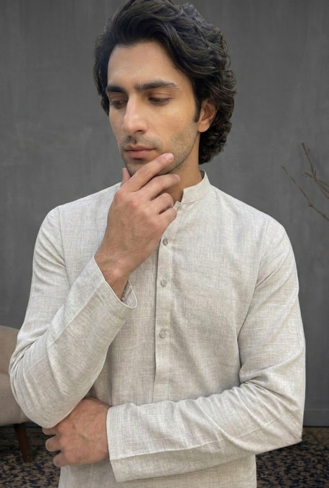 Rustam – Premium Ash Grey Slub Cotton Kurta