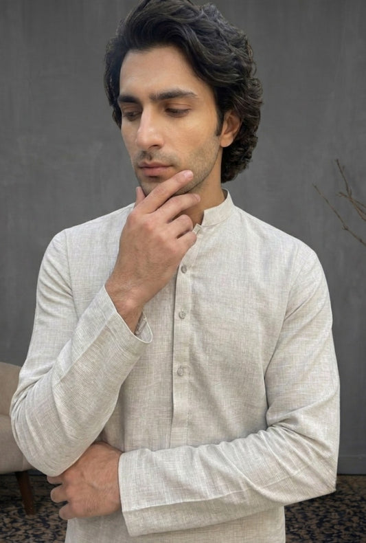 Rustam – Premium Ash Grey Slub Cotton Kurta