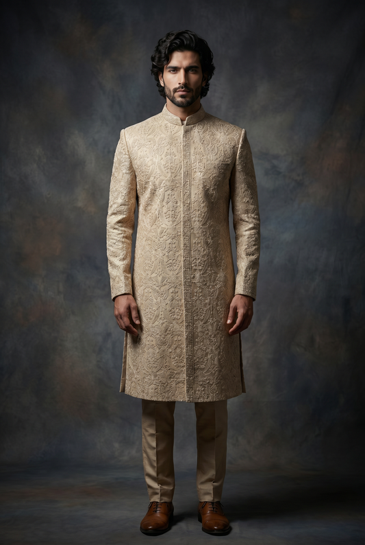 Hunarband – Premium Mesuri Polyester & Zari Floral Jaal Sherwani
