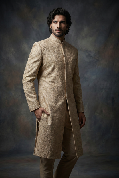 Hunarband – Premium Mesuri Polyester & Zari Floral Jaal Sherwani