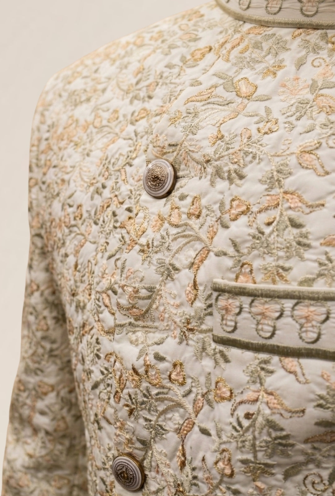 Mah E Tamaam – Premium Cotton Silk Zari Floral Jaal Sherwani
