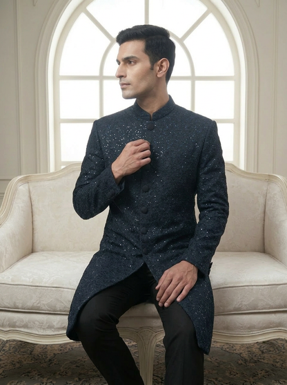 Qurbat – Premium Jacquard Polyester Floral Sequin Embroidered Sherwani