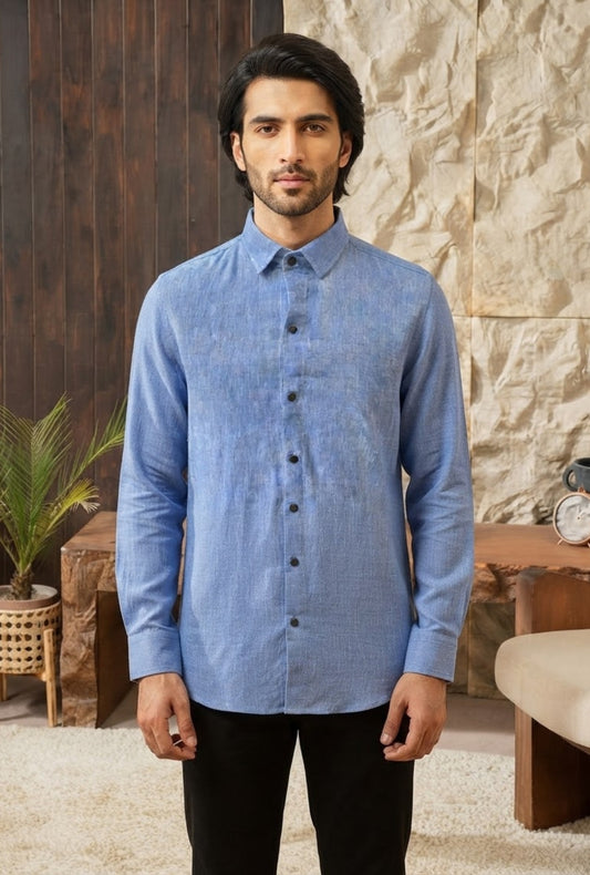 Irish Linen – Sky Blue Snap-Button Shirt