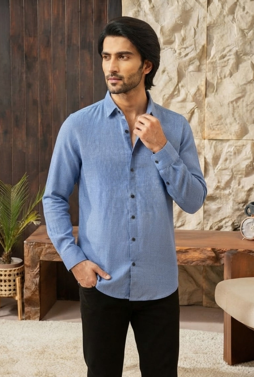 Irish Linen – Sky Blue Snap-Button Shirt