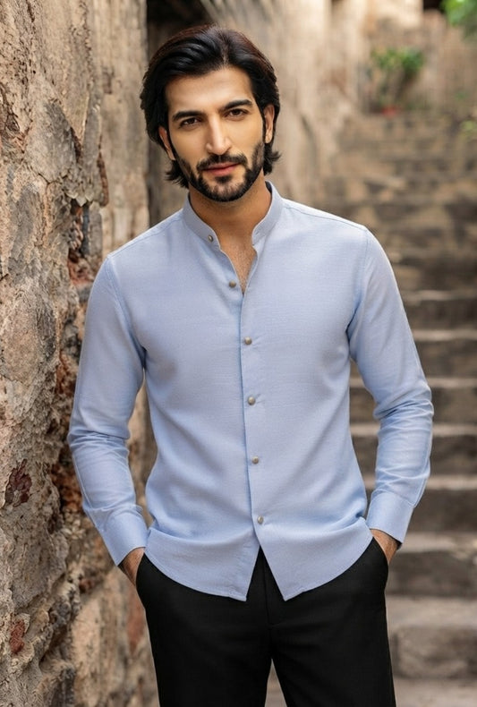 Irish Linen – Sky Blue Snap-Button Shirt