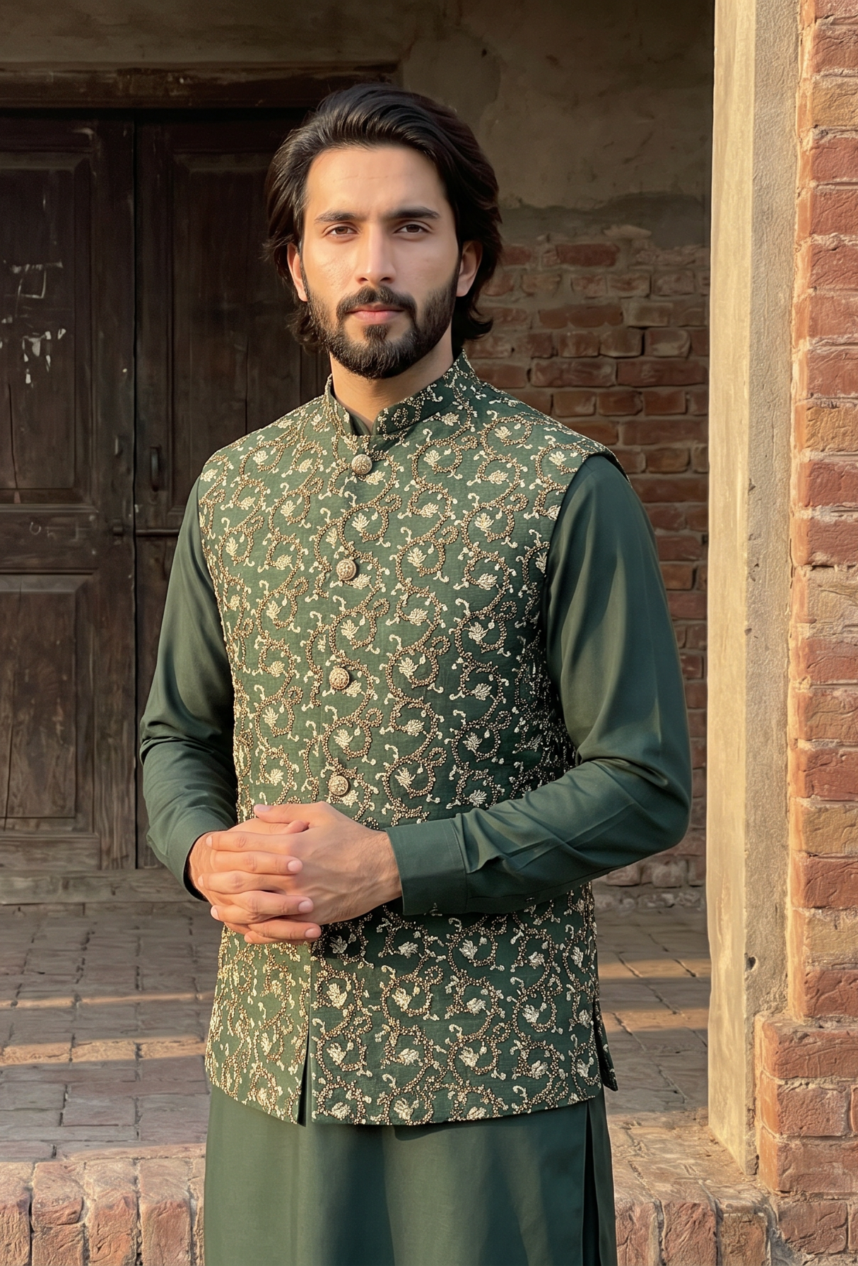 Sikandar – Premium Dark Green Cotton Silk Doree Zari Embroidered Waistcoat