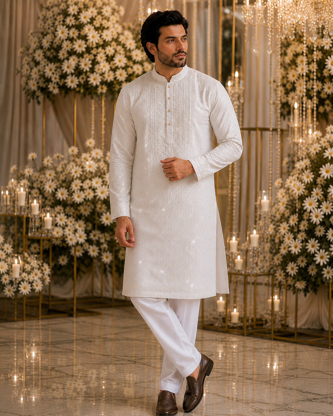 Shahan – Premium Ivory Cotton Silk Embroidered Wedding Kurta Pajama