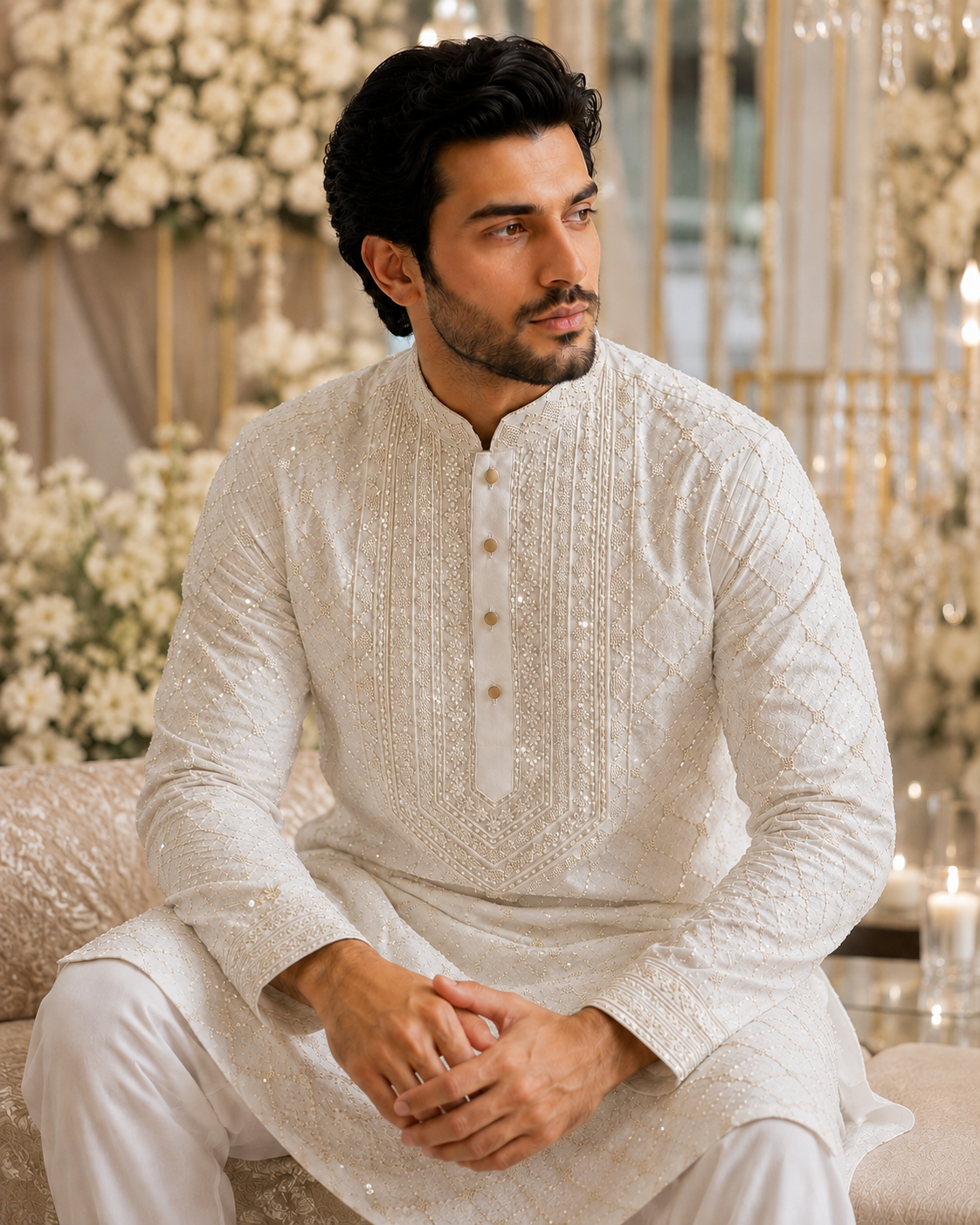 Shahan – Premium Ivory Cotton Silk Embroidered Wedding Kurta Pajama